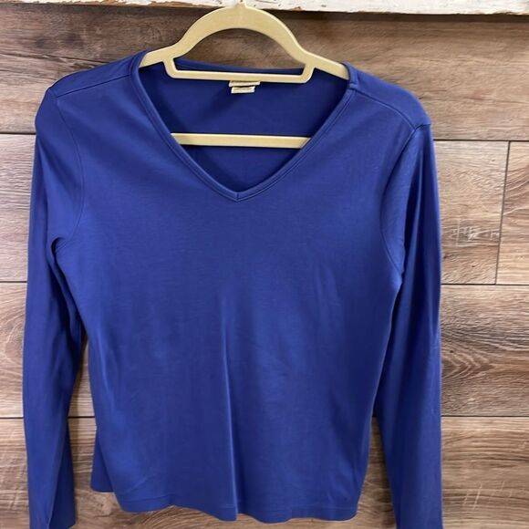 L.L. Bean Ladies Pullover Long Sleeve Cropped Top, Small Regular,Vneck, - Picture 3 of 5